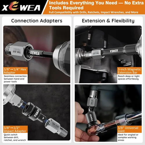 Miniatura 3 de XEWEA Juego de 22 extractores de tornillos de accionamiento de 3/8 pulgadas, kit de extracción de pernos multilínea fácil de sacar para pernos rotos