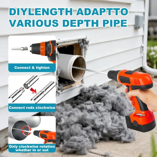 Miniatura 3 de Sealegend - Kit de limpieza para tubo de ventilación de secadora de 15 pies/Removedor de pelusa/Cepillo flexible actualizado de enganche rápido
