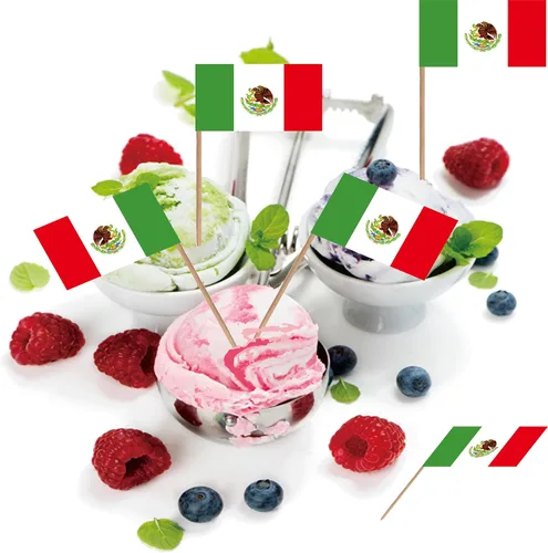 Miniatura 6 de Bandera mexicana de palillos de dientes mexicano MX National Mini Cocktail Fruit Cupcakes Toppers Food Stick Banderas decoraciones, paquete de 100