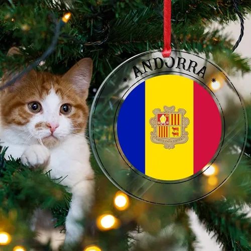 Miniatura 4 de Bandera de Andorra, adorno colgante de Navidad, bandera nacional, decoraciones de Navidad, adornos acrílicos, colgante para árbol de Navidad