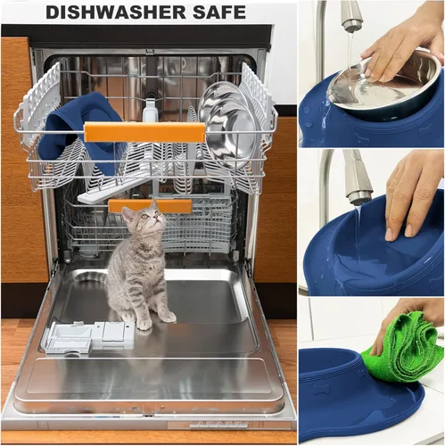 Miniatura 6 de AsFrost Tazones de Comida para Perros de Acero Inoxidable, Juego de Tazones de Comida y Agua para Perros, Tazones para Perros Sin Derrames con Azul