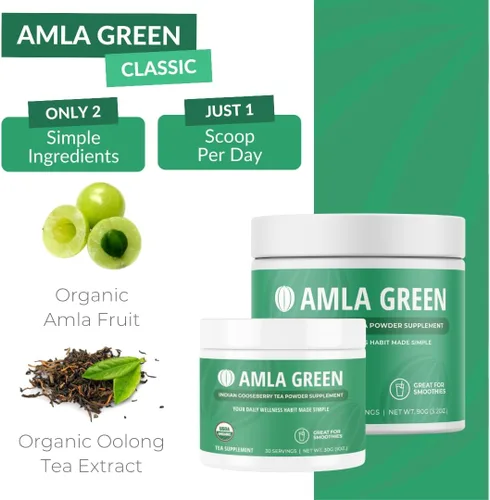 Miniatura 3 de Amla Green Suplemento en polvo de superalimento de té, 20 veces Amla concentrado, mezcla antioxidante de verduras diarias con té Oolong orgánico