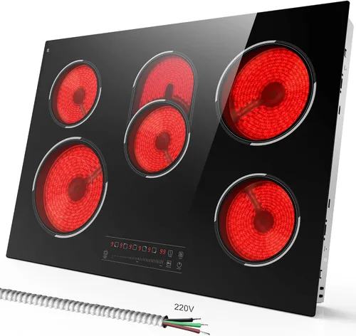 Miniatura 12 de Placa de Cocción Eléctrica de 30 Pulgadas, 5 Quemadores 8400W Placa Eléctrica Empotrada, Placa de Cocción de Cerámica con Zona Expandida, Control