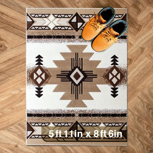 Miniatura 114 de YHSF South West - alfombra estilo nativo americano del suroeste C318 - fácil de limpiar, gruesa, suave, duradera, alfombra inspirada en tribus
