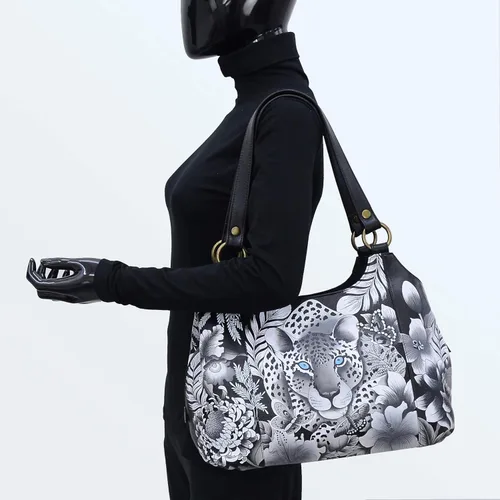 Miniatura 5 de Anuschka Hobo grande con triple compartimento de piel auténtica para mujer - Exterior pintado a mano