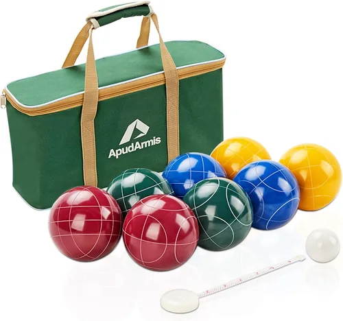 Miniatura 8 de ApudArmis Juego de bolas de bochas, juego de bochas familiares para patio trasero, césped, playa, juego de 8 bolas de poliresina, 1 funda