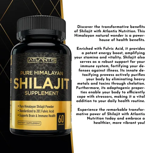 Miniatura 8 de Atlantis Nutrition Cápsulas Shilajit del Himalaya formuladas con 20% de ácido fúlvico Suplemento Shilajit del Himalaya para hombres y mujeres