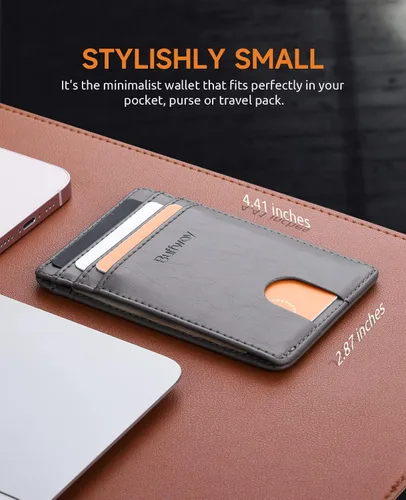 Miniatura 129 de Buffway Billetera delgada para hombre, minimalista con bolsillo frontal delgado, tarjetero de cuero con bloqueo RFID para viajes de trabajo