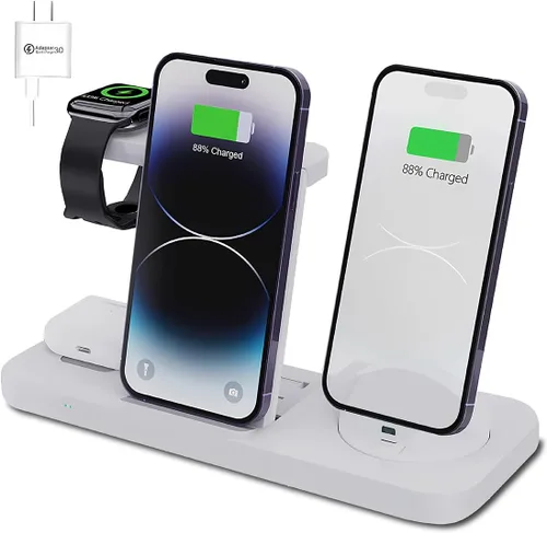 Miniatura 10 de Cargador inalámbrico, estación de carga inalámbrica 6 en 1, soporte de cargador inalámbrico rápido para iPhone 15 14 13 12 11 Pro Max XR XS 8 Plus