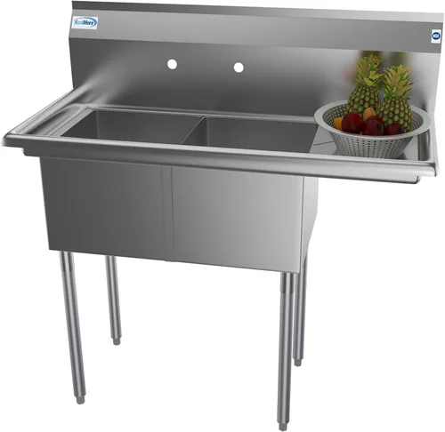 Miniatura 9 de KoolMore Fregadero de Preparación y Utilidad de Cocina Comercial NSF de Acero Inoxidable de 2 Compartimentos con Escurridor - Tamaño del Tazón 14" x