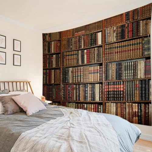 LB Tapiz vintage para colgar en la pared, libros de biblioteca, retro, tapiz de pared para dormitorio, estético, bohemio, hippie, arte de pared para