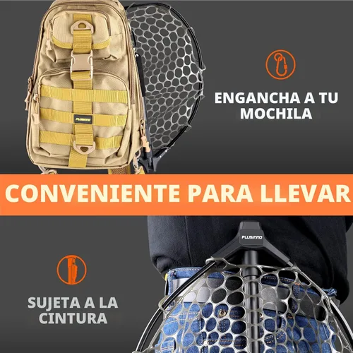 Miniatura 7 de PLUSINNO Red de pesca con mosca, red de aterrizaje para trucha y lubina, redes de pesca plegables de agua dulce, captura o liberación segura de peces