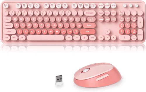 Miniatura 18 de Teclado y mouse azules, bonito combo de teclado y mouse inalámbricos, teclado de máquina de escribir de tamaño completo con teclado numérico, azul