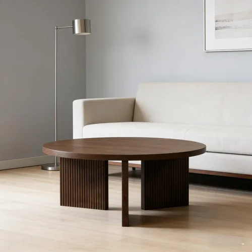 Miniatura 4 de Mesa de café redonda de madera, mesa de café de 35" con mesa gruesa y lisa, mesa central baja circular con patas estables en forma de X, mesa de té