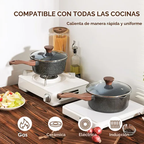 Miniatura 2 de SENSARTE Cacerola antiadherente con tapa, olla pequeña de 1.5 cuartos con revestimiento de granito suizo, mango que se mantiene fresco, olla Gris