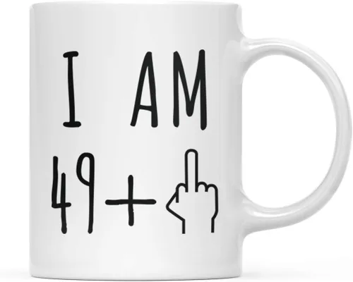 Andaz Press Divertida taza de café de 11 onzas, regalo de broma de cumpleaños, I Am 49 + 1 dedo medio, 1 paquete, ideas de regalo de cumpleaños 50