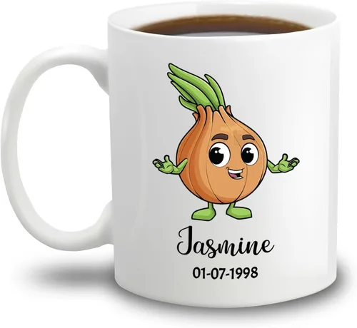 Miniatura 16 de Taza de café blanca personalizada con mano agitada de manzana con nombre de bebé, taza de cerámica personalizada para amantes de la fruta