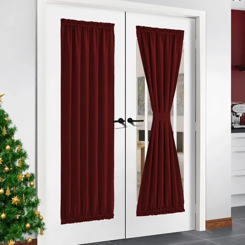 Miniatura 263 de NICETOWN Cortinas opacas unicolor con aislamiento térmico para puerta francesa, granja, oscurecimiento de habitación, puertas y ventanas de Marrón