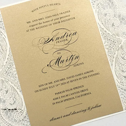 Miniatura 6 de 25 invitaciones de boda de 5 x 7 pulgadas con sobres, corte láser de encaje hueco con cintas elegantes, para boda, despedida de soltera, compromiso