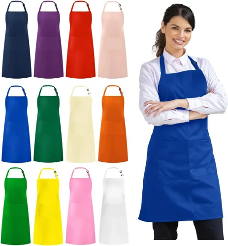 Miniatura 9 de Syntus Paquete de 12 delantales con peto, delantales unisex, ajustables, resistentes a las gotas de agua, con 2 bolsillos, delantal de cocina