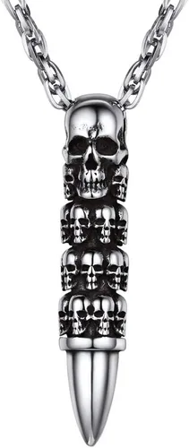 Skull Bullet Charm Necklace for Men, Punk Style, Black18K Gold Plated Stainless Steel Goth Necklace, Halloween Jewelry