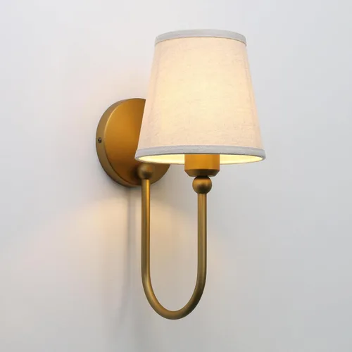 Miniatura 4 de Pathson Antique Linen Fabric Wall Sconces Set of 2, Hardwired Curved Arm Bathroom Vanity Light, Indoor Wall Decor Lamp for Living Room, Kitchen