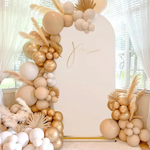 Miniatura 30 de SoarDream Cubierta de telón de fondo de arco de elastano beige ajustada 5 pies, cubierta de arco de boda globo con parte superior redonda, tela