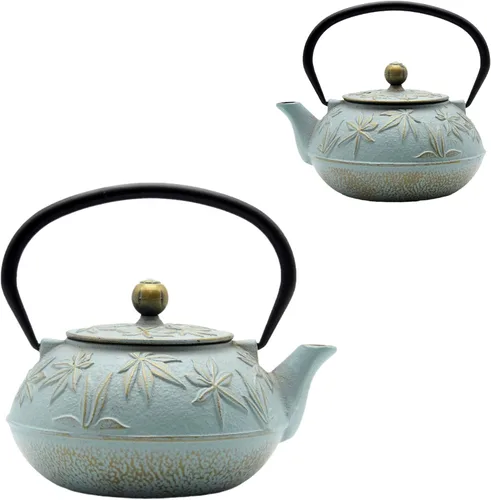 Miniatura 6 de Tetera de hierro fundido con infusor de acero inoxidable para estufa, recubierta con interior esmaltado, tetsubina japonesa con patrón de hojas