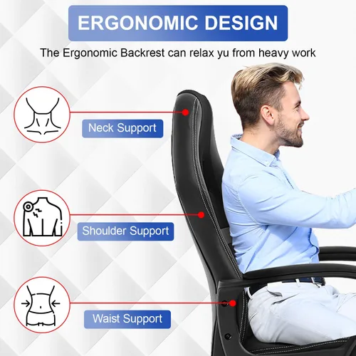 Miniatura 7 de Silla de juegos de piel sintética, ergonómica, silla de oficina, sillas ejecutivas para computadora, respaldo alto, tarea de computadora con soporte