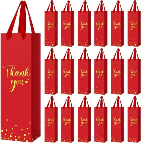 Miniatura 10 de Ctosree 30 bolsas de regalo para botellas de vino con asa de 4.3 x 3.5 x 13.7 pulgadas, bolsa de papel de licor para agradecimiento, papel de azul