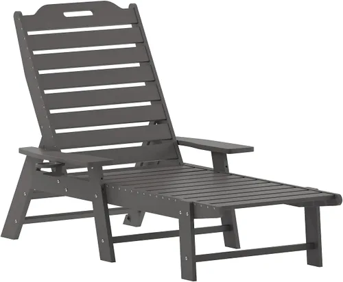 Miniatura 17 de Flash Furniture Monterey Tumbona Adirondack ajustable con soporte para tazas, silla de descanso de polietileno de alta densidad para todo