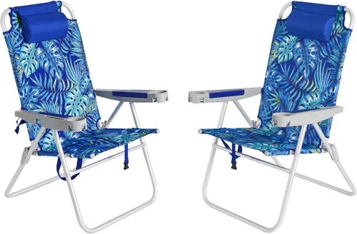 Miniatura 12 de SUNNYFEEL Silla de Playa Plegable Extra Ancha de 28", 5 Posiciones Completamente Reclinable, Silla de Camping Portátil de 17" de Alto con Portavasos