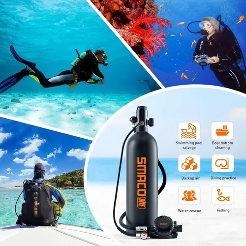 Miniatura 7 de SMACO Mini tanque de buceo 1.9L Capacidad de buceo Tanque de oxígeno hasta 30 minutos Respiración subacuática Pequeño Tanque de Buceo Kit con Caja