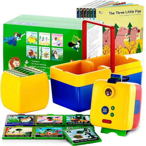 Story Cinema Kids - Proyector interactivo de lectura en voz alta para niños, juego de iniciación con 6 libros clásicos, fácil de usar, incluye