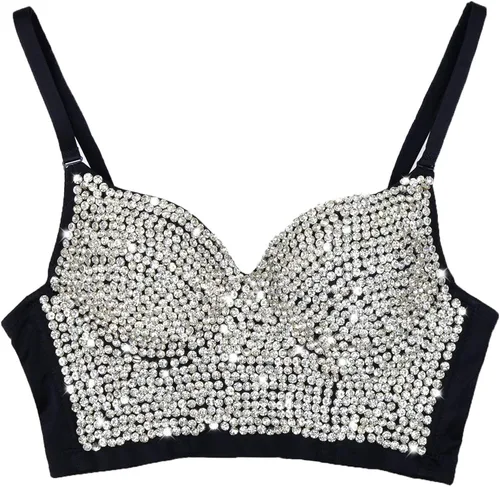 ELLACCI Corsé punk sexy con diamantes de imitación para mujer corsé punk color negro Negro -