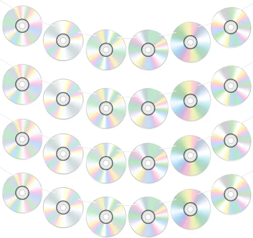 Miniatura 2 de 4 pancartas de disco de CD, decoraciones retro de los años 90, decoración de fiesta de cumpleaños de los años 90, decoración de fiesta de música