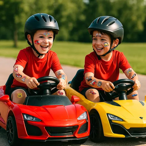 Miniatura 8 de 96 piezas de calcomanías temporales precortadas de autos de carreras, bandera a cuadros, decoración de fiesta de cumpleaños, regalos para niños