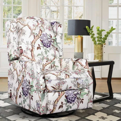 Silla reclinable giratoria, mecedora deslizante para guardería, silla reclinable floral con respaldo de ala, silla reclinable en liquidación, silla