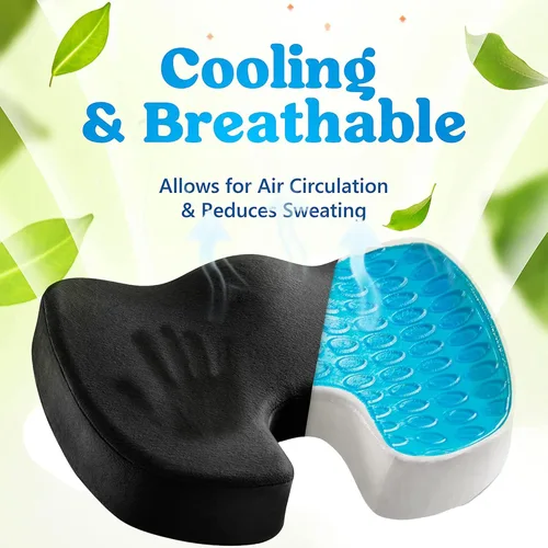 Miniatura 4 de Cojín de asiento de gel refrescante para sentarse durante mucho tiempo, almohada de espuma viscoelástica para aliviar el dolor de ciática, gel Negro