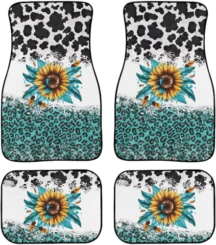 Miniatura 40 de 70S 80S Alfombra de suelo de automóvil con flores hippie y margaritas, 4 piezas, accesorio hippie para automóvil para mujeres, almohadilla de suelo