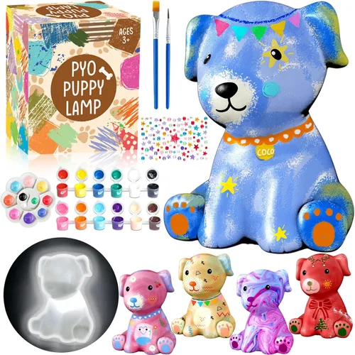 Miniatura 12 de FUNZBO Kit de lámpara para pintar tu propio gato de 4.3 pulgadas, suministros de pintura para niños y adolescentes, juguete de luz nocturna