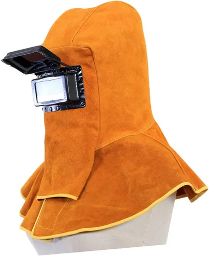 Miniatura 4 de jojofuny Máscara de soldadura de cuero, gorra de soldadura de cuero, visera de soldadura, sombrero de soldador, gorra de soldadura con cuello