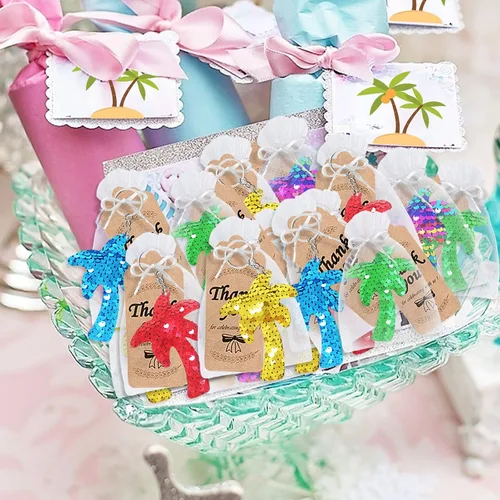 Miniatura 4 de CiciBear Juego de 60 llaveros de lentejuelas de árbol de doble cubierta con 20 llaveros, 20 etiquetas de agradecimiento y 20 bolsas para fiesta