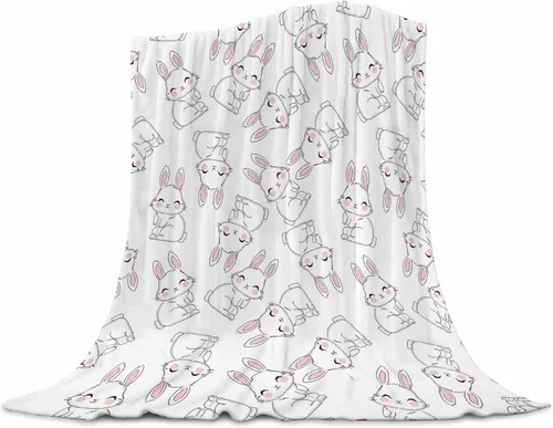 Miniatura 17 de Manta de conejo para niñas, manta de Pascua con dibujos animados de conejos, manta de franela polar para sala de estar, dormitorio, sofá, cama