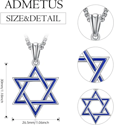 Miniatura 2 de ADMETUS Regalos para el día de San Valentín para él, collar de estrella de David de plata de ley 925, colgante hexagonal de estrella judía Estrella