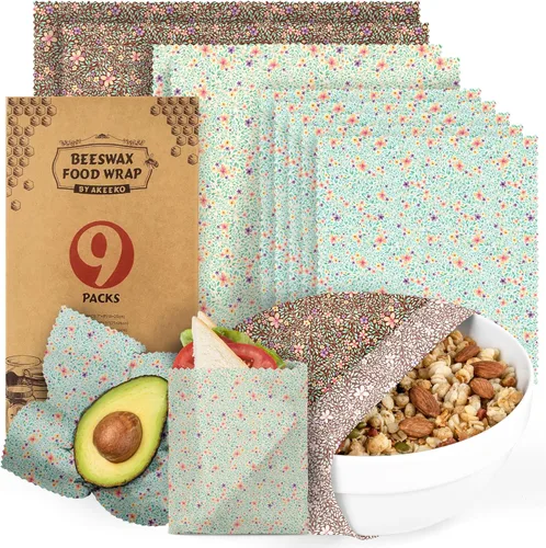 Miniatura 8 de Akeeko Envolturas reutilizables de cera de abejas – Surtido de 9 paquetes, reutilizables, sin plástico, almacenamiento de alimentos 4 pequeños, 3