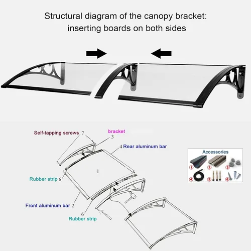 Miniatura 7 de Marco de aluminio transparente para ventana de techo, toldo para puerta, toldo de patio, cubierta de policarbonato con protección contra la lluvia