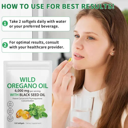 Miniatura 6 de Cápsulas blandas de aceite de orégano de 6000 mg, 120 unidades, cápsulas de suplemento de aceite de orégano, alto Carvacrol, aceite de orégano 2