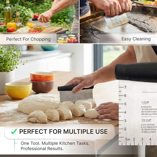 Miniatura 3 de Espátula y picadora de metal de acero inoxidable - Excelente como cortador de masa para pan y masa de pizza - Utensilio de cocina multiuso