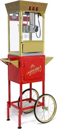 Miniatura 10 de Máquina de palomitas de maíz vintage con carrito, carrito de palomitas de maíz de 6 onzas, máquina para hacer palomitas de maíz con gabinete de Rojo